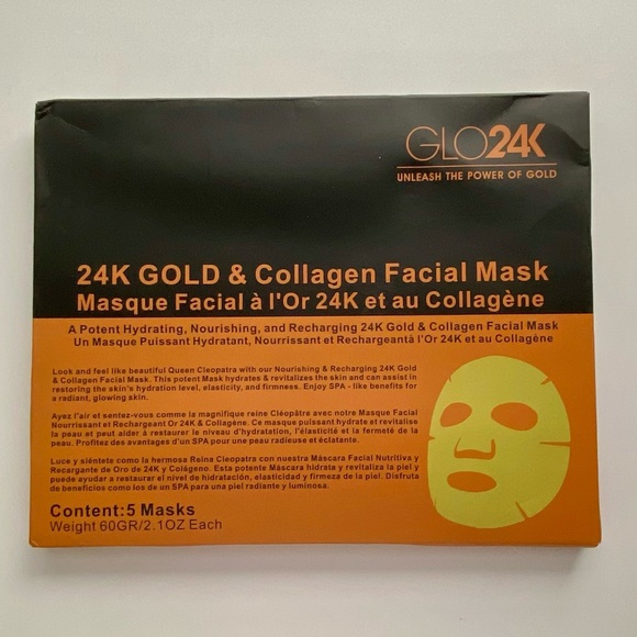 GLO24K 24K Gold & Collagen Facial Mask, Face Masks, Facial Sheet Mask, (5-Pack) - Picture 7 of 7